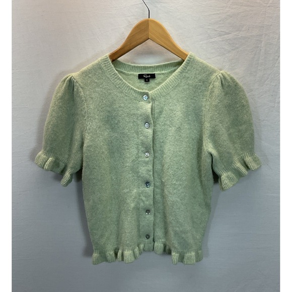 Rails Sweaters - Rails Sage Green Short-Sleeve Ruffle Hem Sweater Cardigan SM preppy dainty